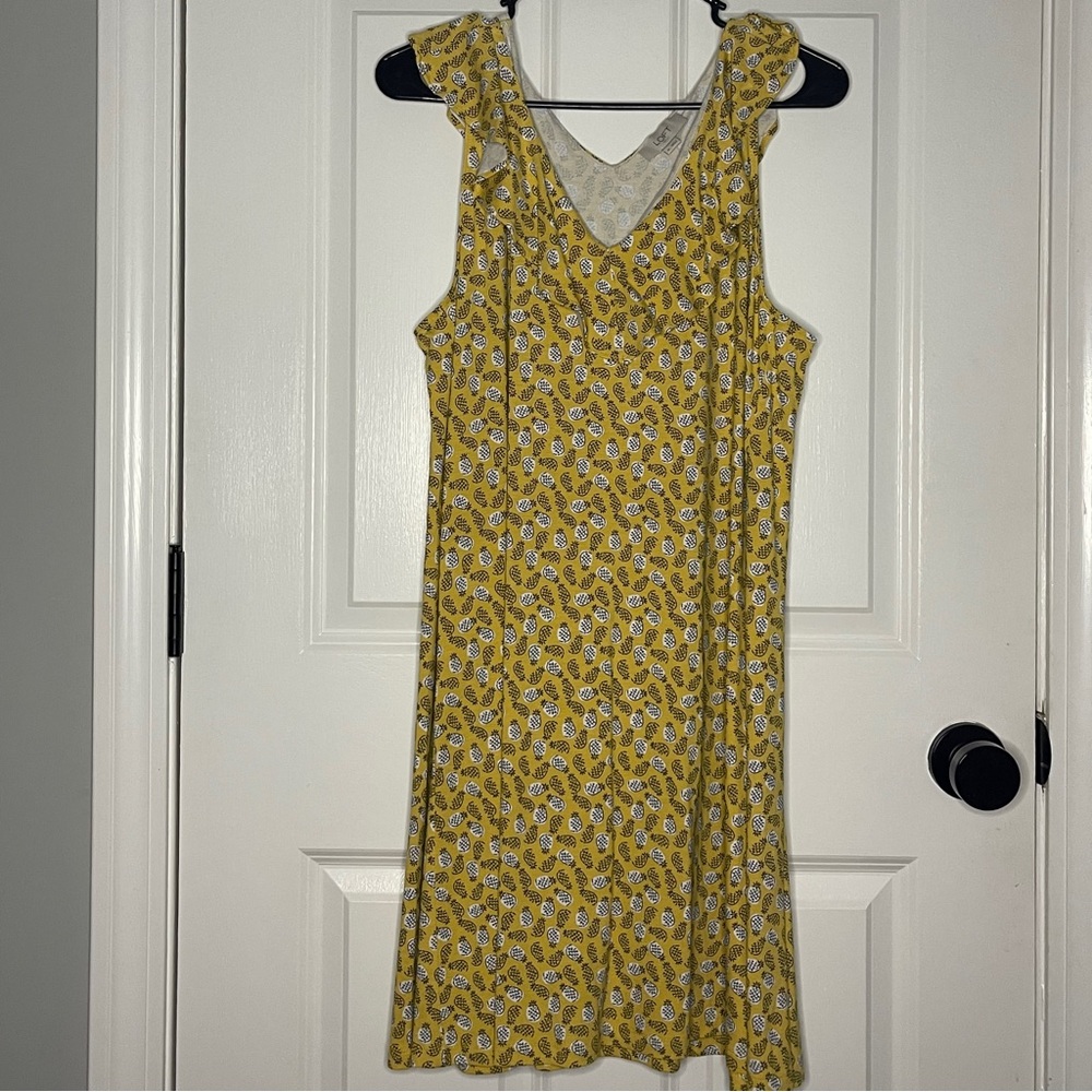 NWT LOFT Yellow Pineapple Ruffle Sleeveless Dress